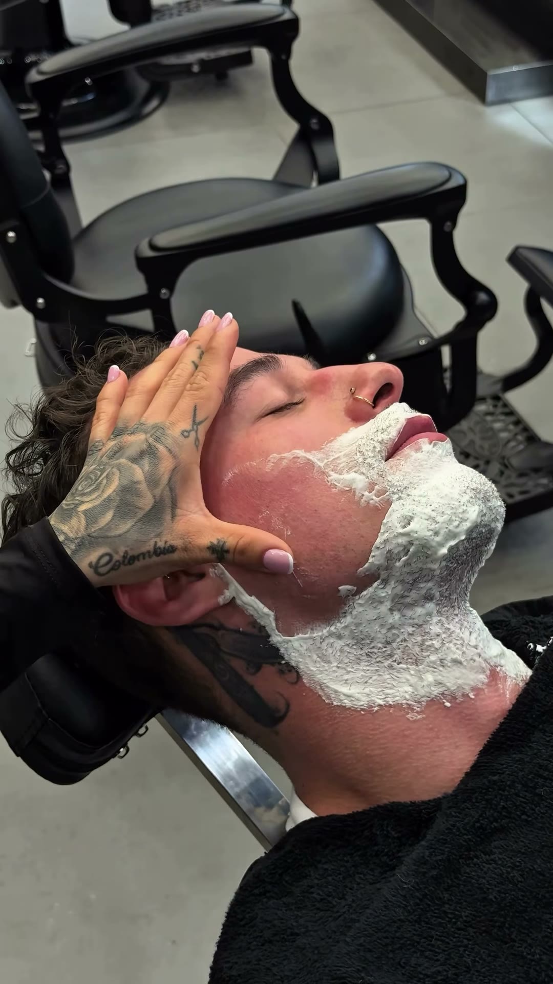 Hot towel shave with straight razor